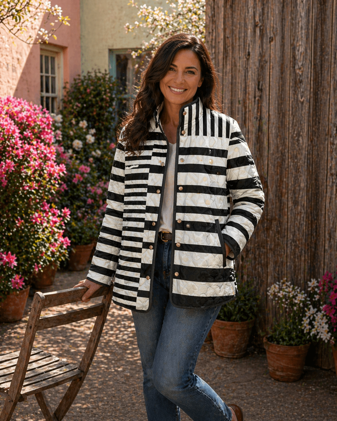 Miren | Veste Matelassée Abstraite Noir et Blanc