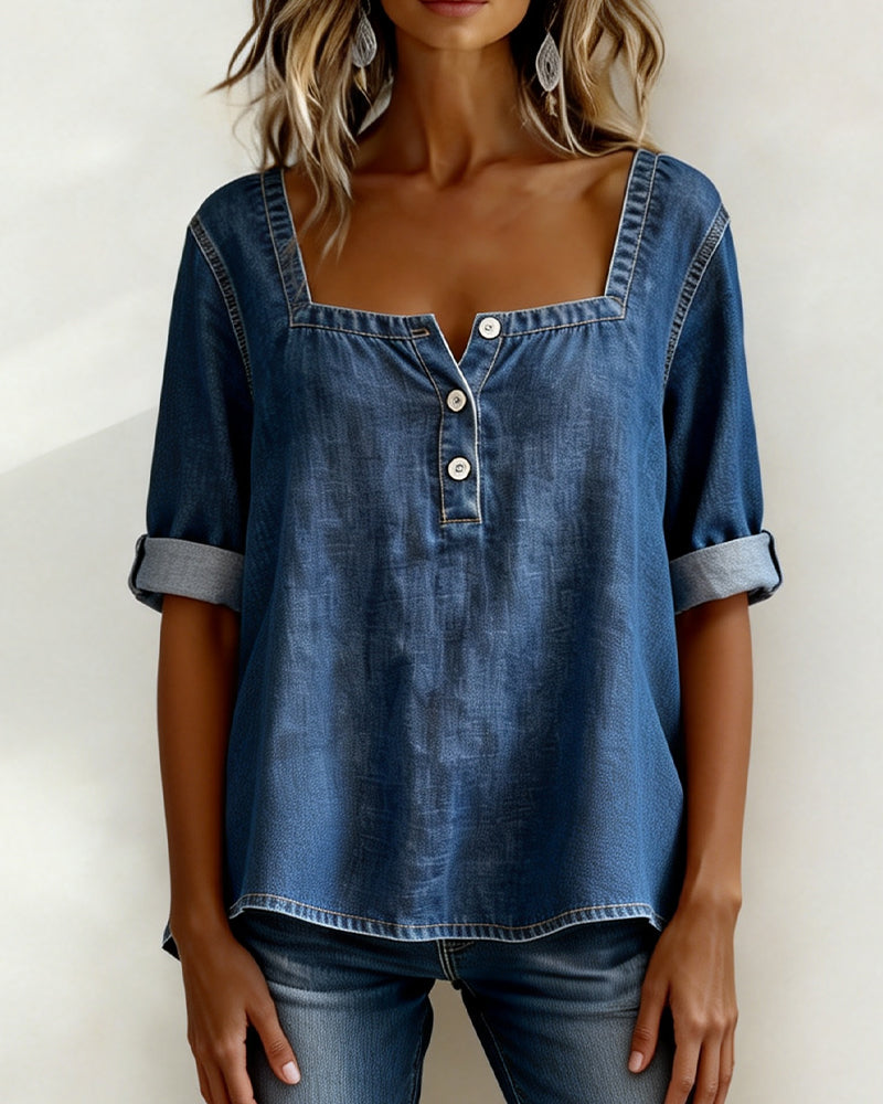 Avélia™ | Chemise denim col carré