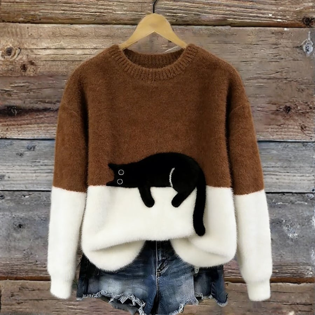 Sweat d’hiver doux à motif chat délicat
