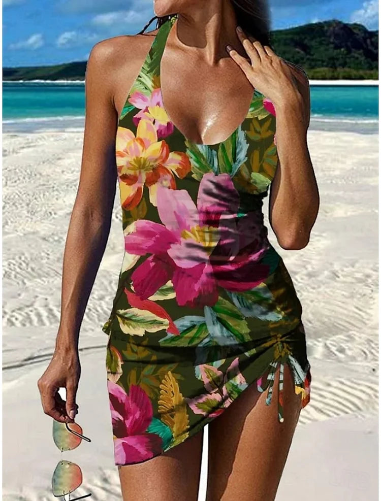 Fiesta | Ensemble de tankini floral avec graphique qui couvre le ventre
