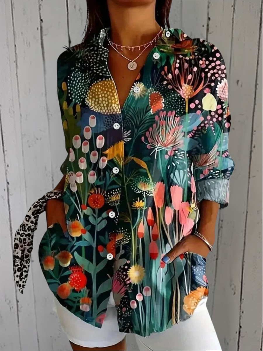 Angela | Blouse Artistique Éclatante à Boutons