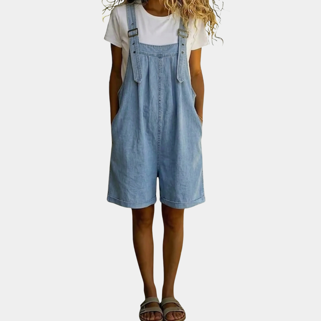 Clara™ | Salopette courte en jean bleu clair