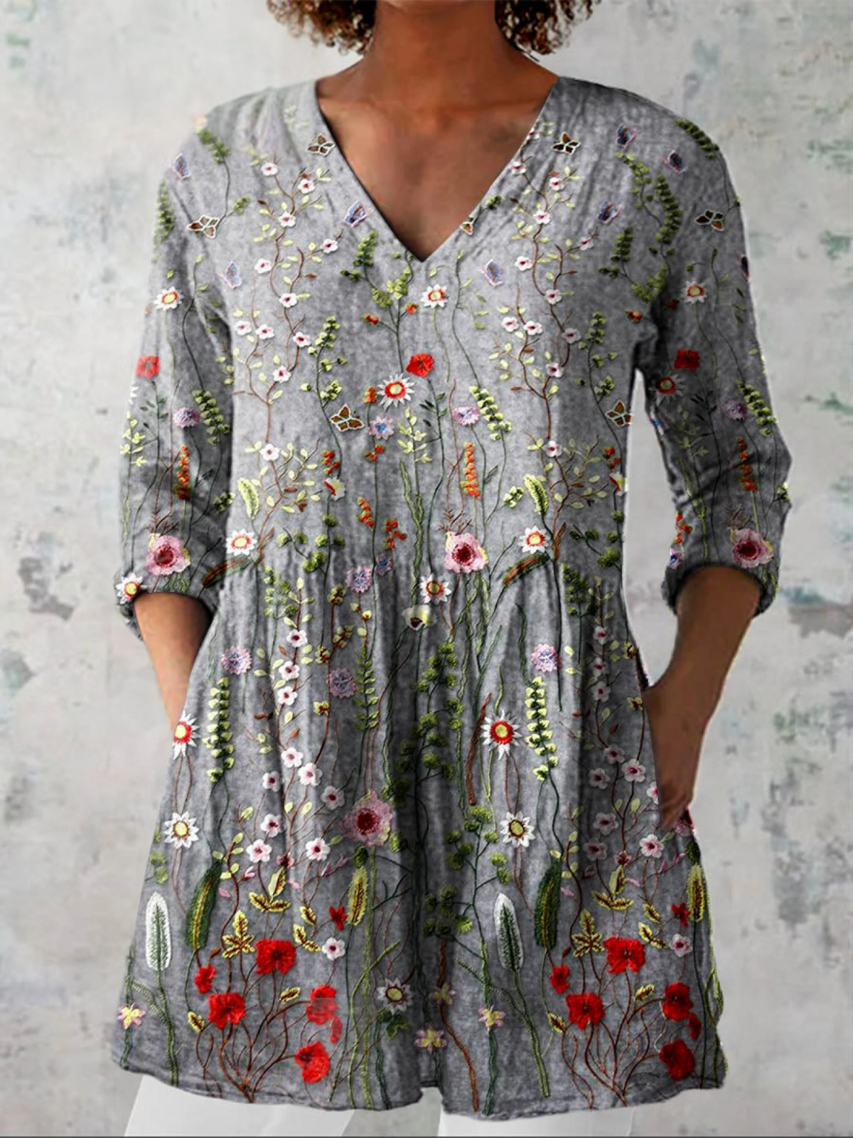 Lana | Chemise Col V Longue Vintage