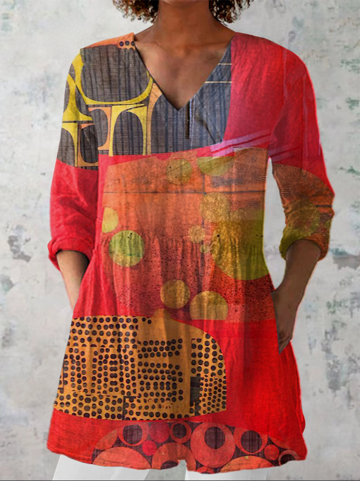 Indira | Chemise Col V Longue Vintage
