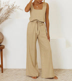 Megan - Ensemble Top Minimaliste et Pantalon Évasé