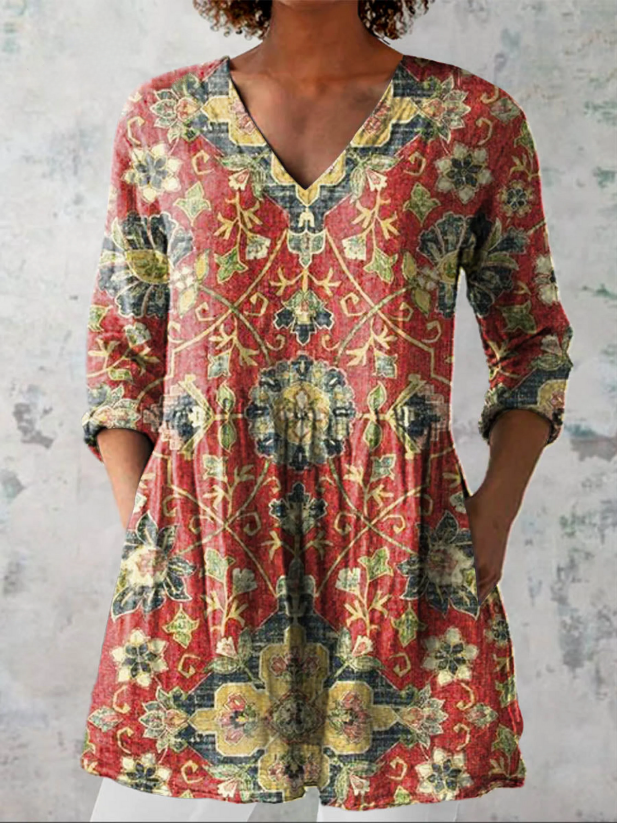 Dahlia | Chemise Col V Longue Vintage