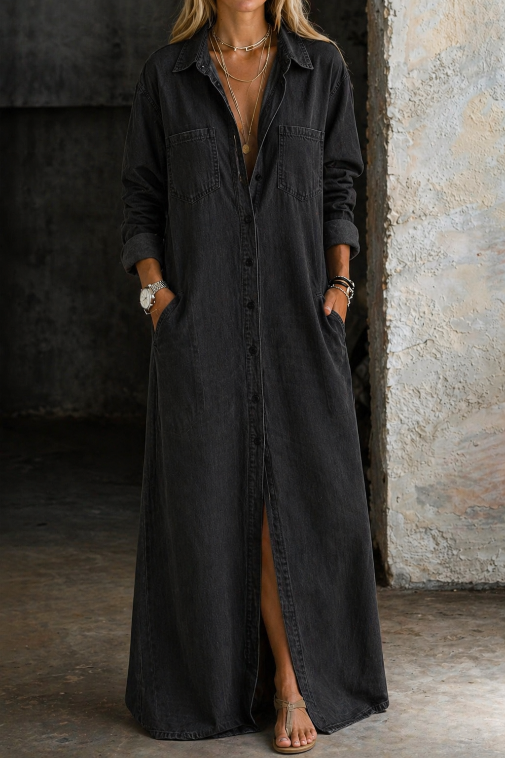 Delana | Robe en Denim Boutonnée