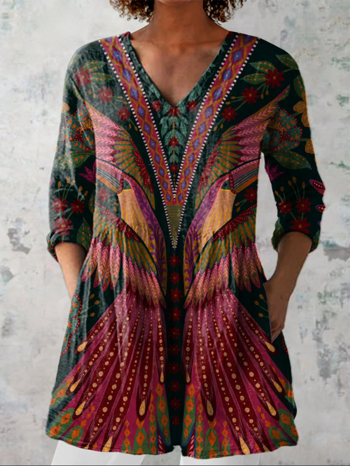Adrianna | Chemise Col V Longue Vintage