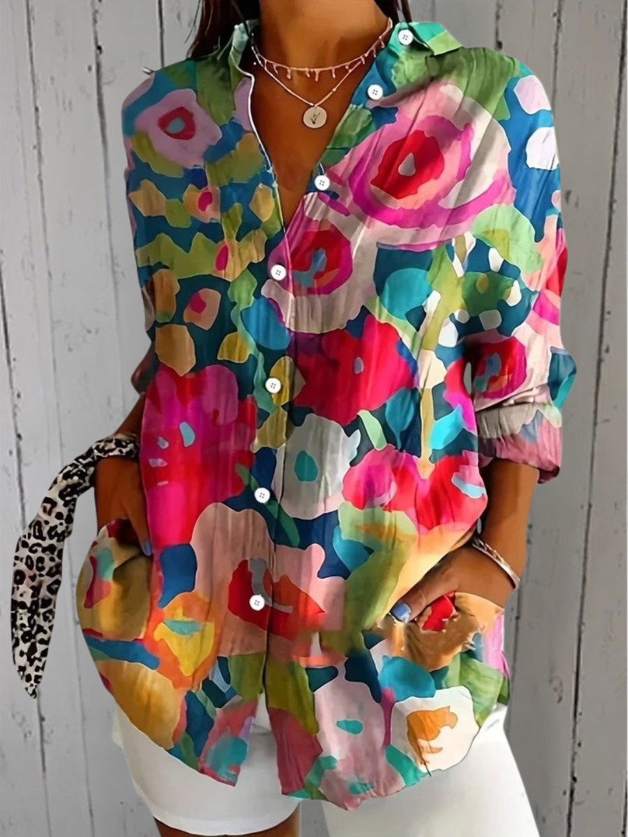 Deliane | Blouse Artistique Vibrante à Boutons