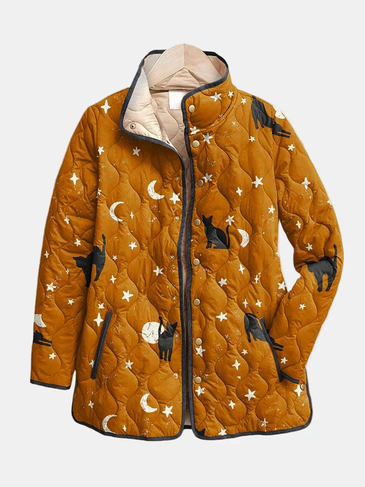Eira | Veste Matelassée Noire de Chat d'Halloween Décontractée