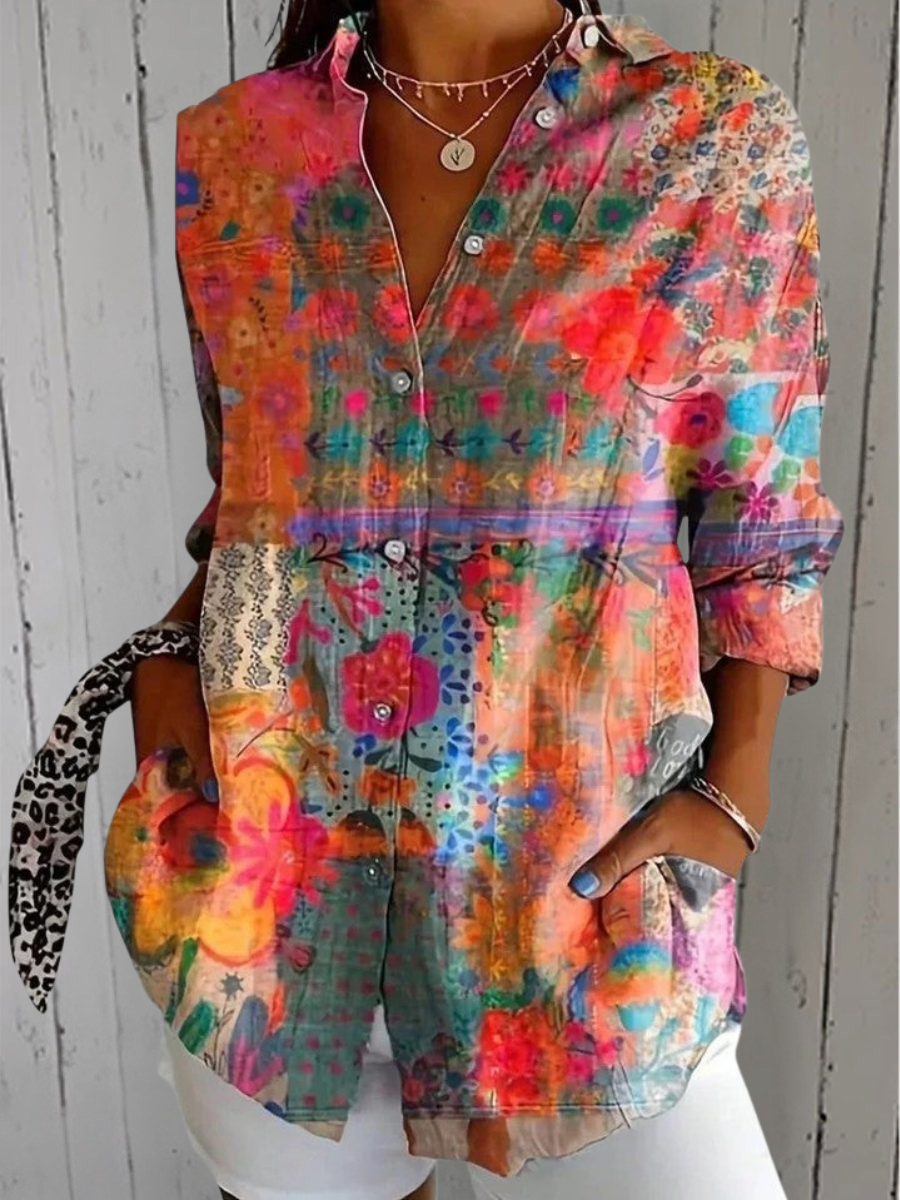 Anica | Blouse Artistique Vibrante à Boutons