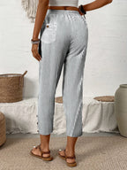 Daphné | Pantalon estival rayé avec détails de boutons élégants