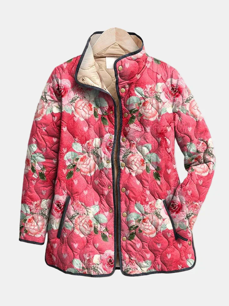 Freya | Veste Matelassée Imprimé Floral Rose Charmante