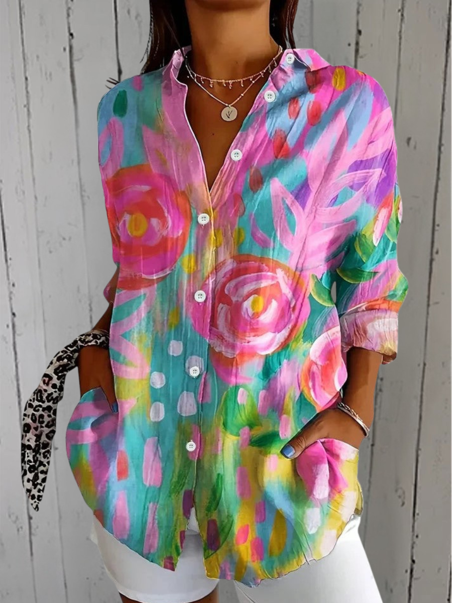 Anica | Blouse Artistique Vibrante à Boutons
