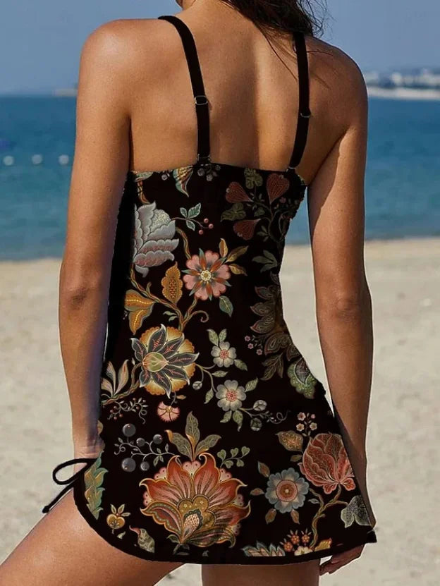 Fiesta | Ensemble de tankini floral avec graphique qui couvre le ventre
