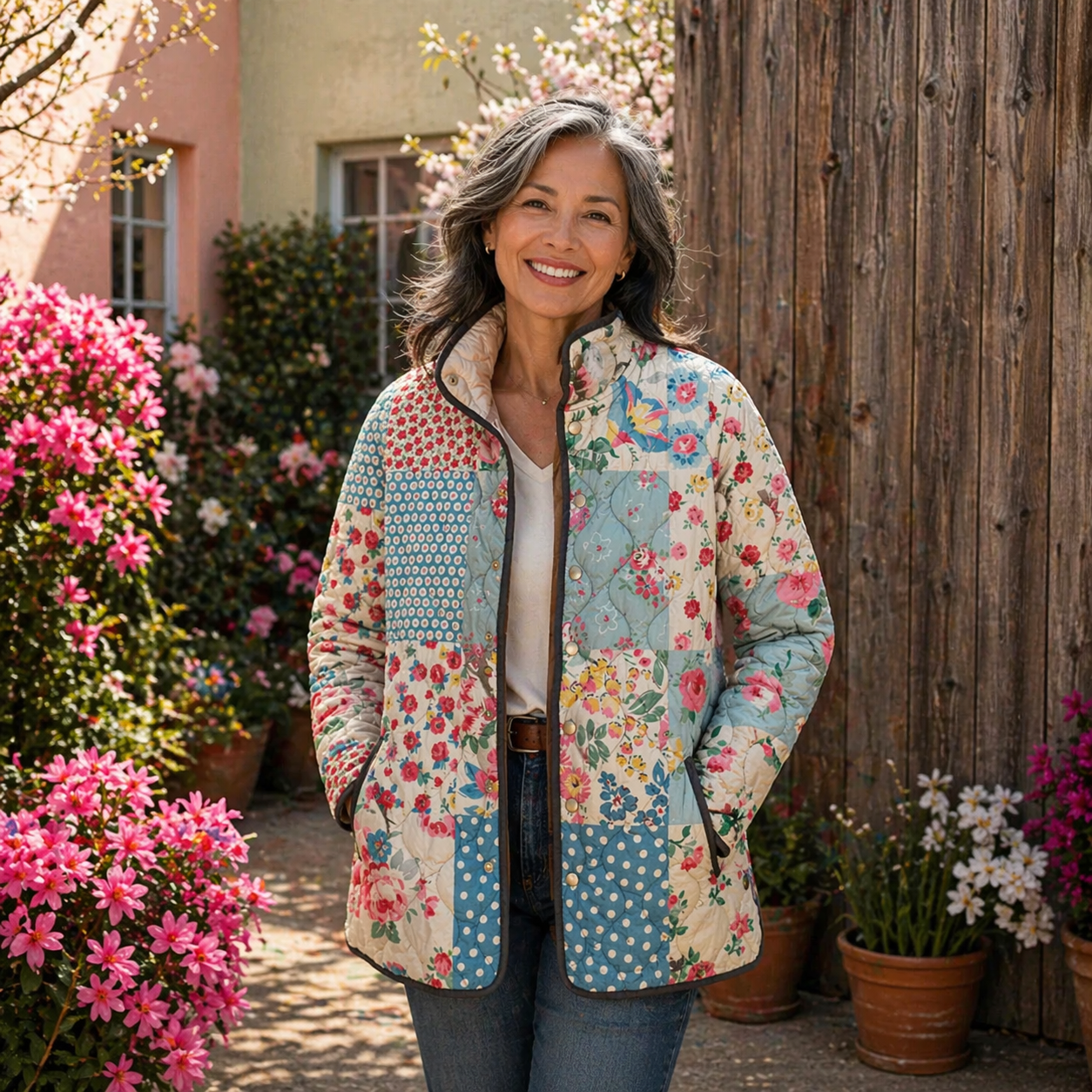 Liora | Charmante Veste Matelassée à Fleurs