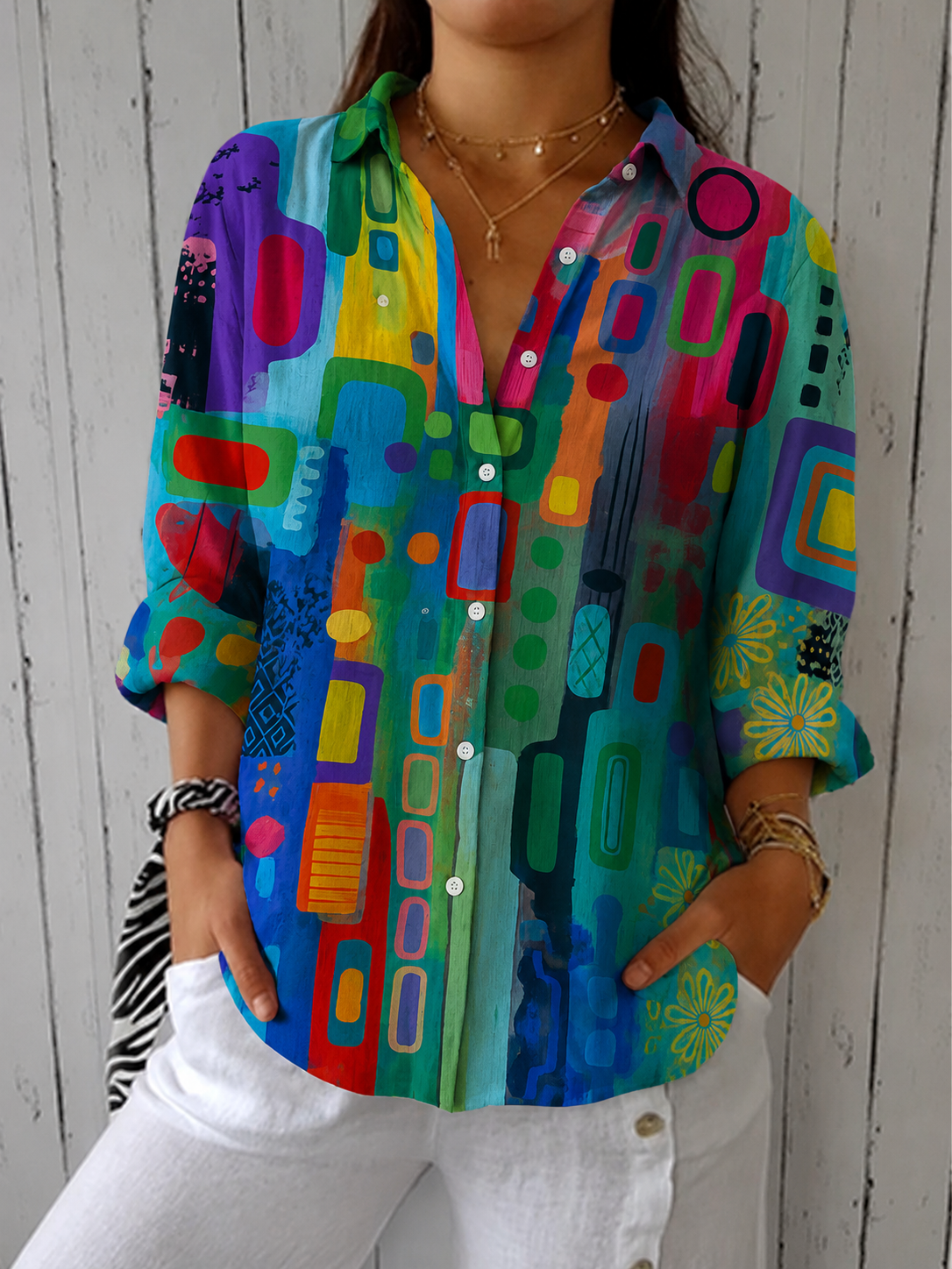 Catalina | Blouse Artistique Colorée à Boutons
