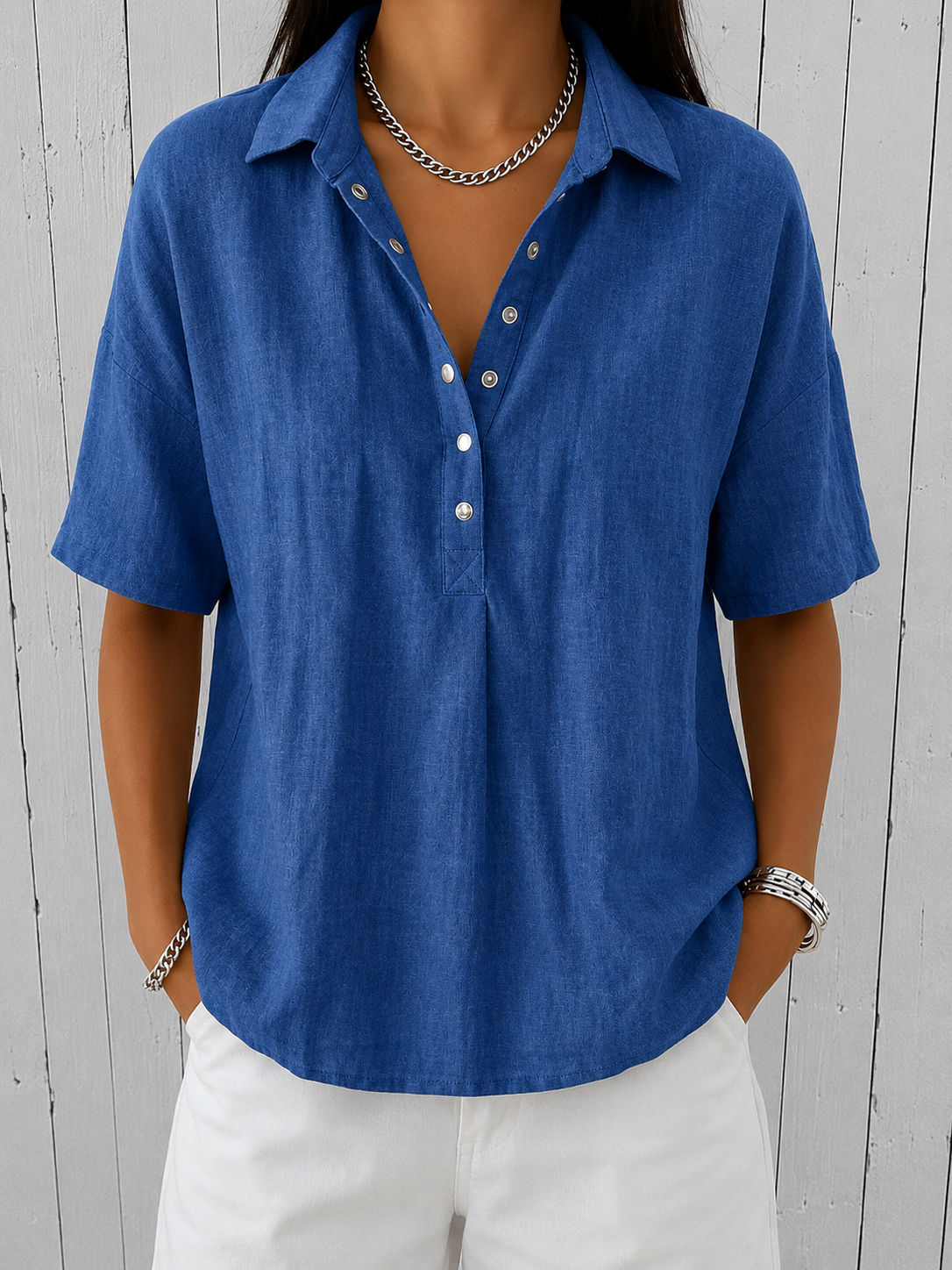 Ava | Blouse avec Col et Détails de Bouton