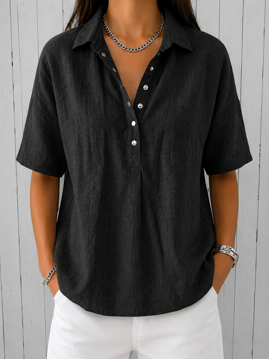 Ava | Blouse avec Col et Détails de Bouton