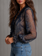 Elise | Blouse en Chiffon à Volants Baroque Paisley