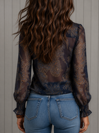 Elise | Blouse en Chiffon à Volants Baroque Paisley