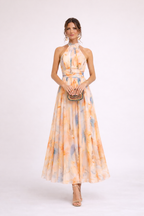 CAMILLE - Robe Halter Aquarelle