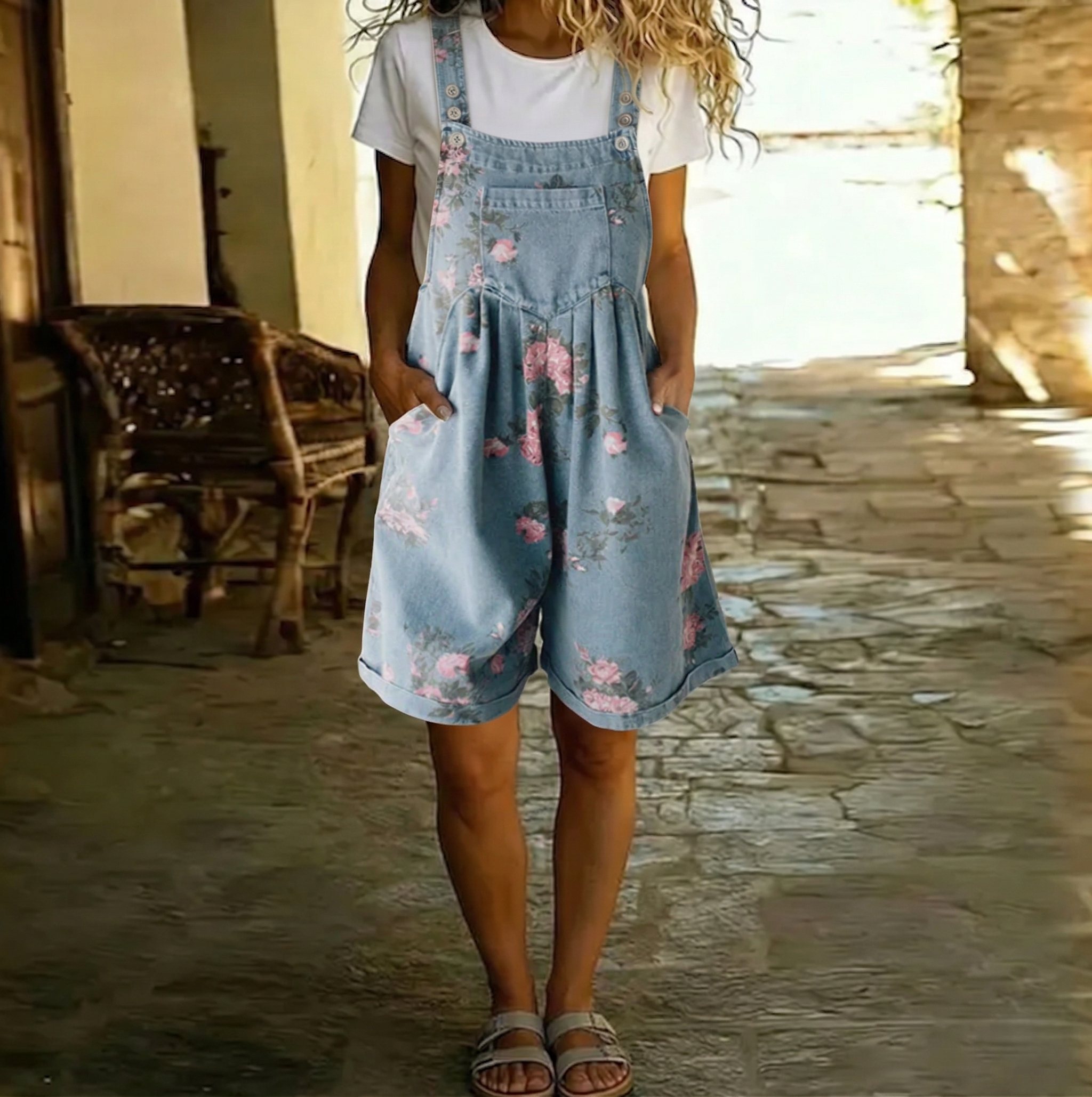 Judy™ | Combinaison en denim floral lavé vintage