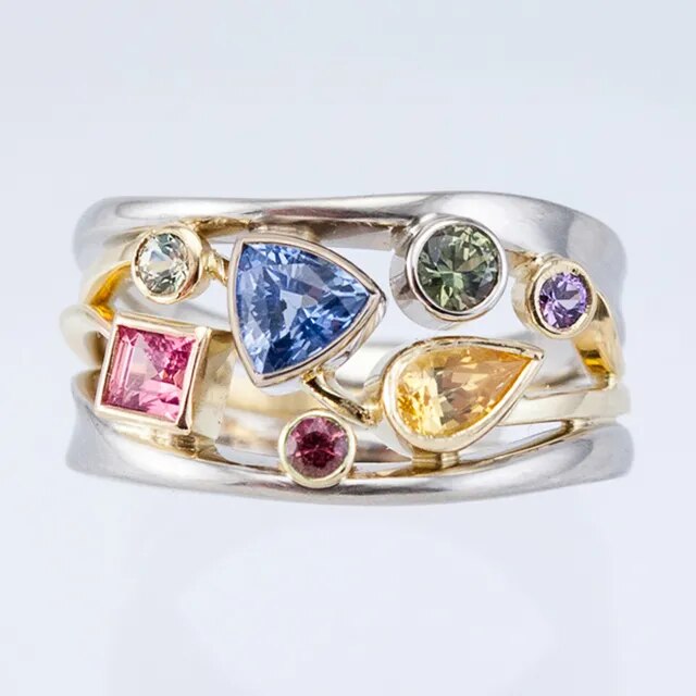 Bague vintage colorée en zircon
