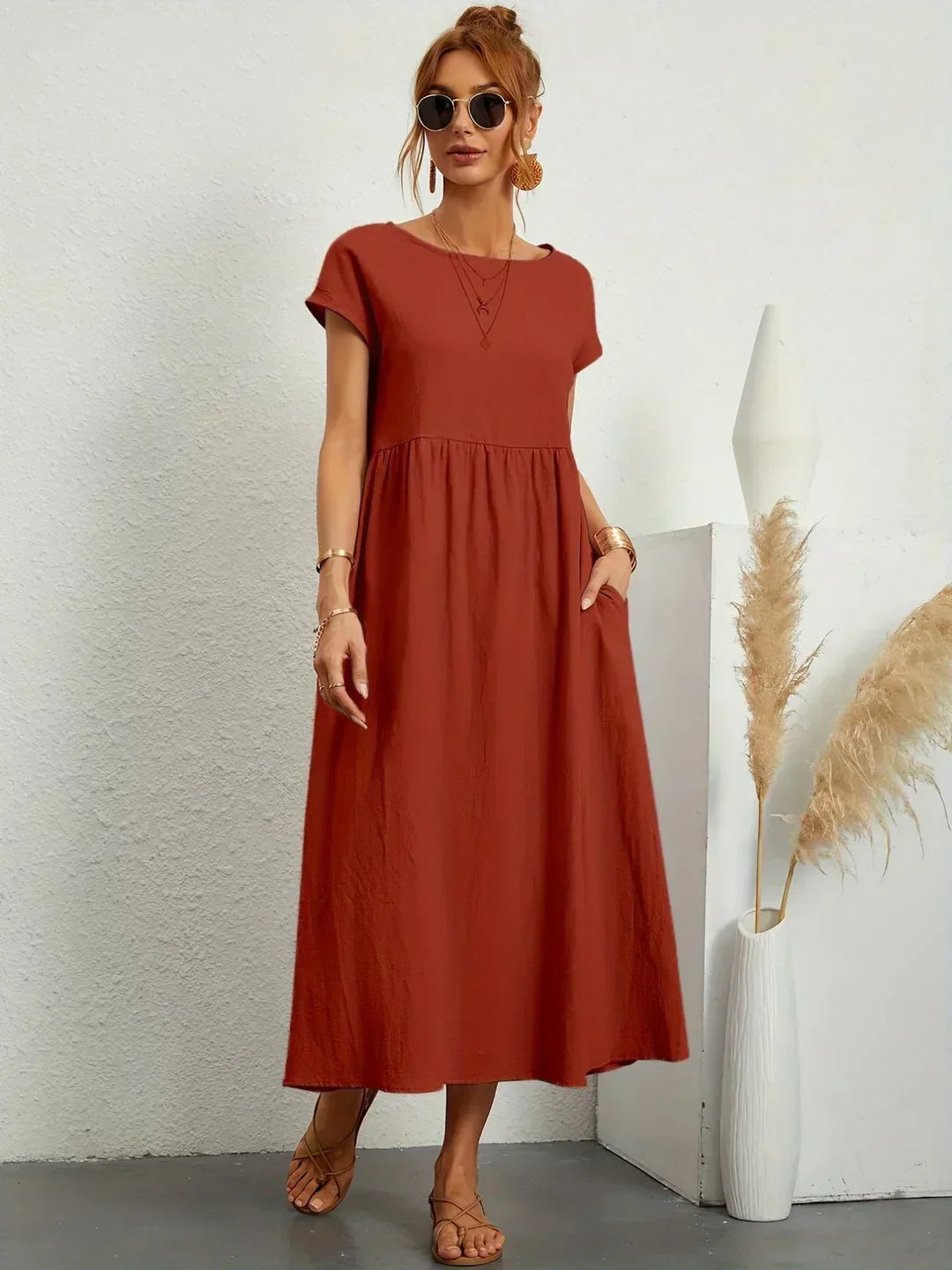 Gabrielle™ — Robe Midi Flottante avec Élégance Intemporelle