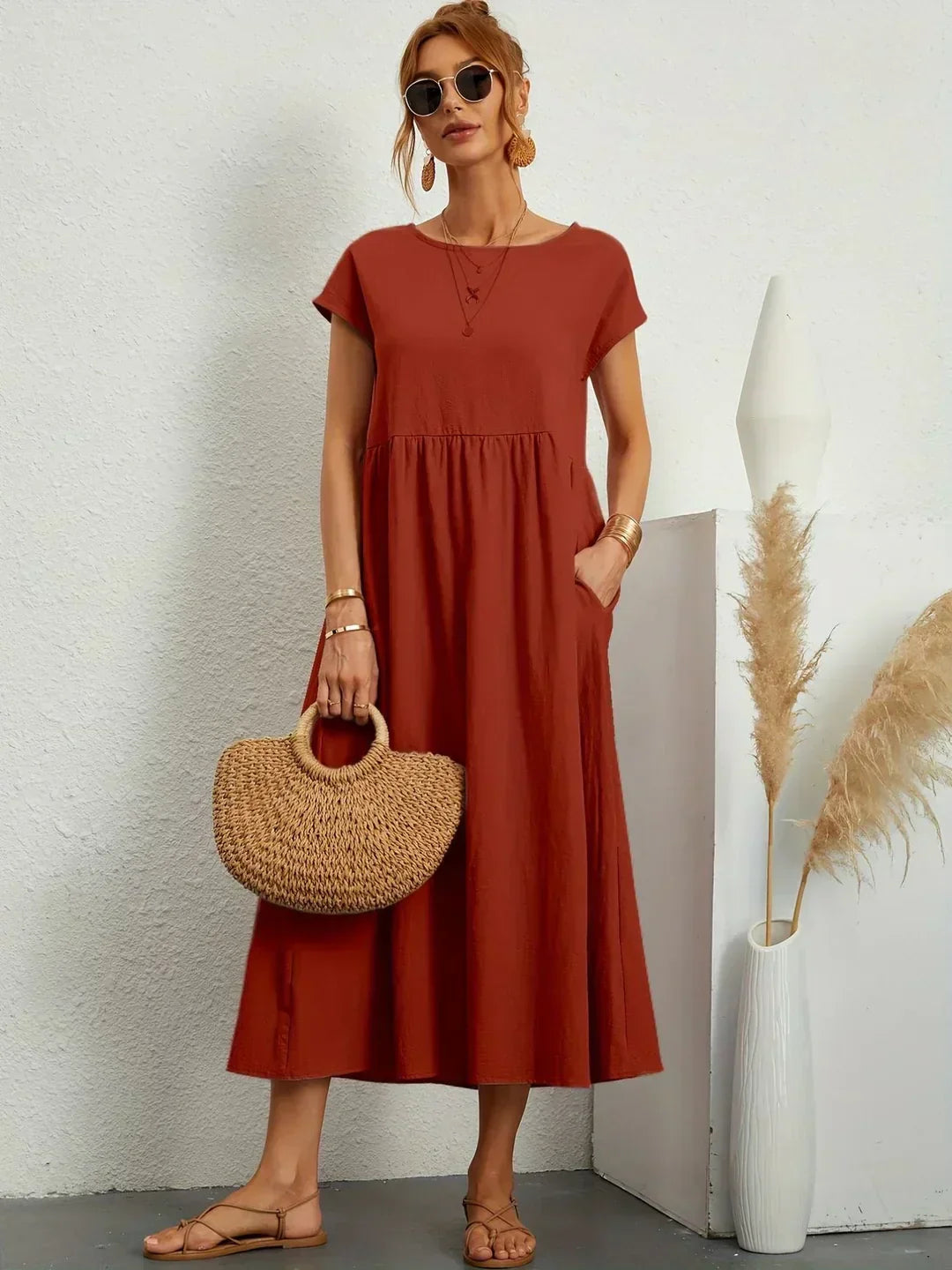Gabrielle™ — Robe Midi Flottante avec Élégance Intemporelle