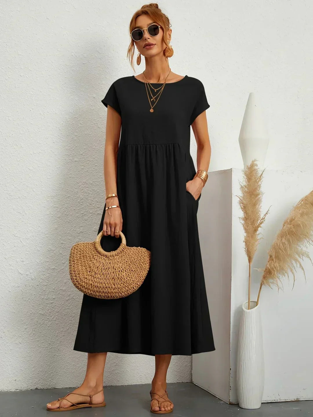 Gabrielle™ — Robe Midi Flottante avec Élégance Intemporelle