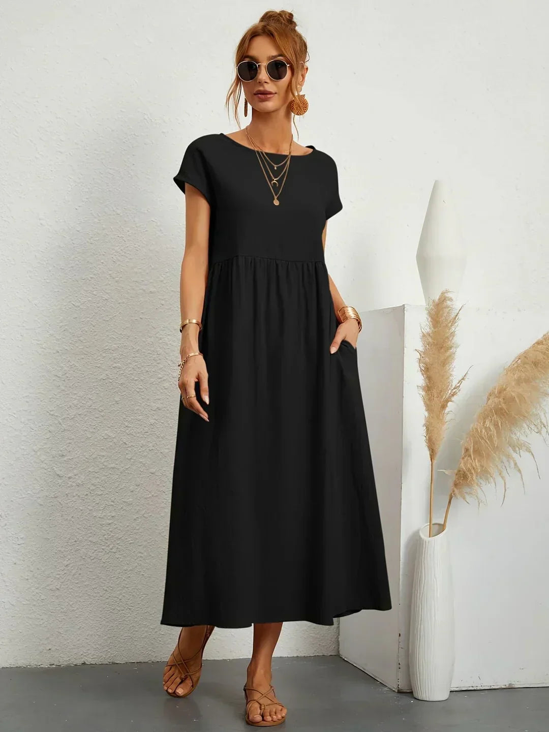 Gabrielle™ — Robe Midi Flottante avec Élégance Intemporelle