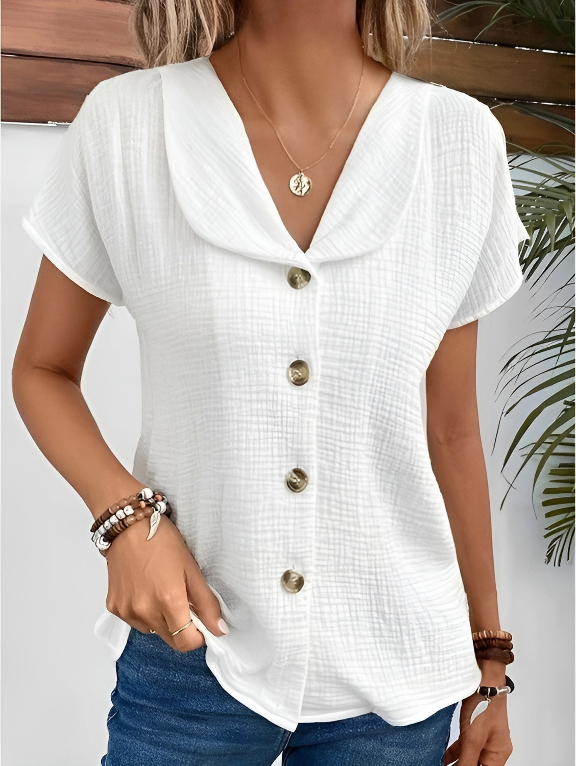 Anthousa™ | Top Avec col et Boutons