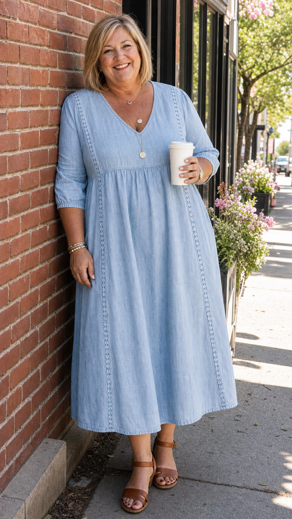 Robe Maxi A Ligne à Manches 3/4 Antonia