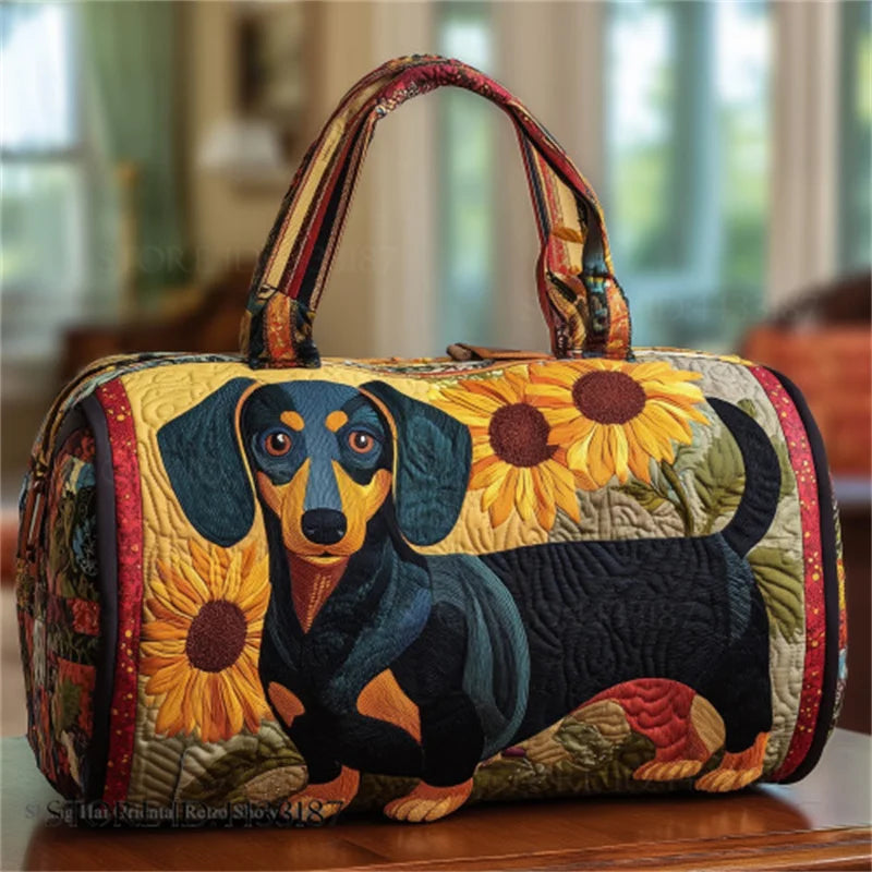 Sac Artisanal Matelassé Teckel et Tournesols