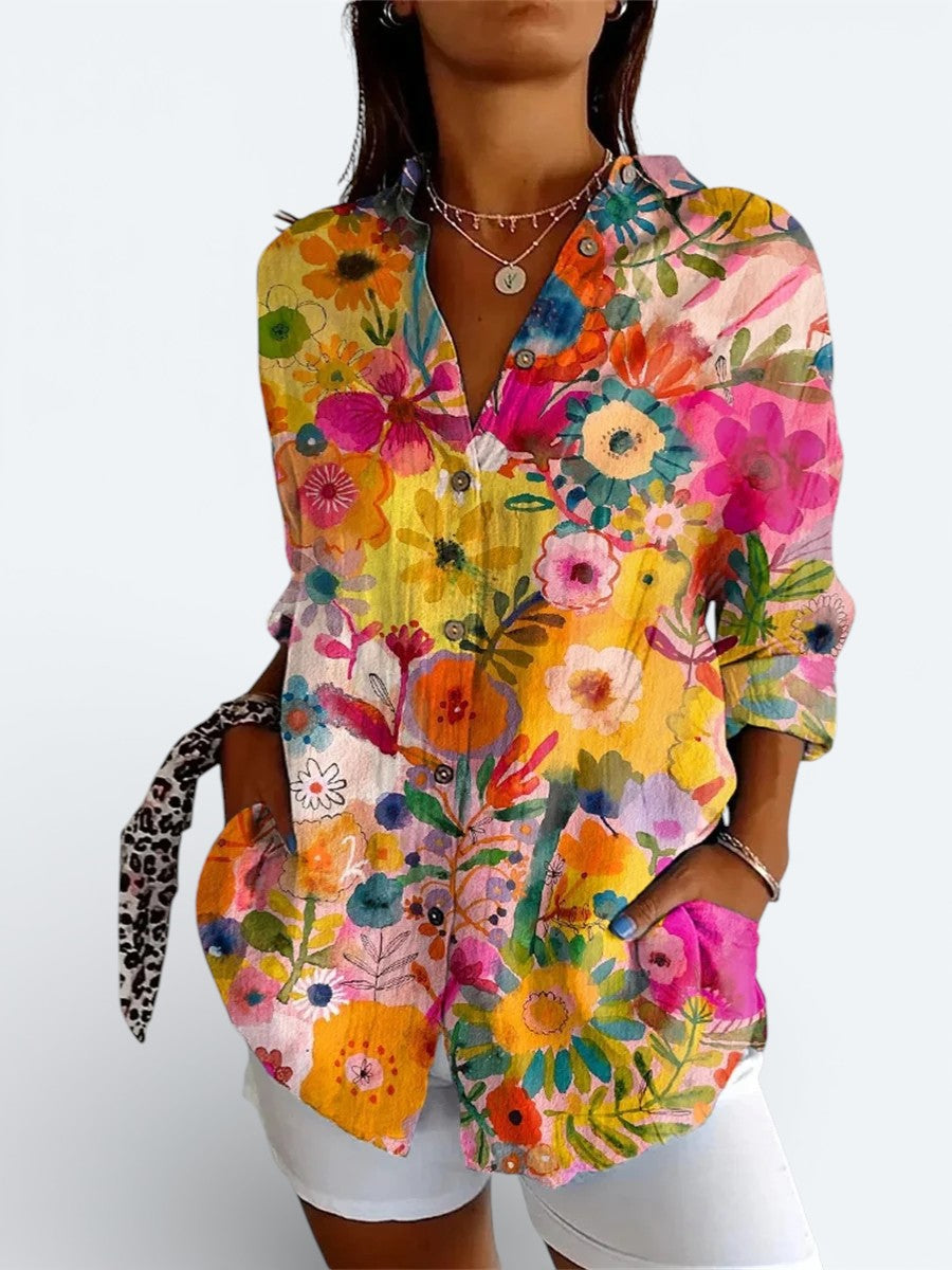Valeria | Blouse Artistique Vibrante à Boutons