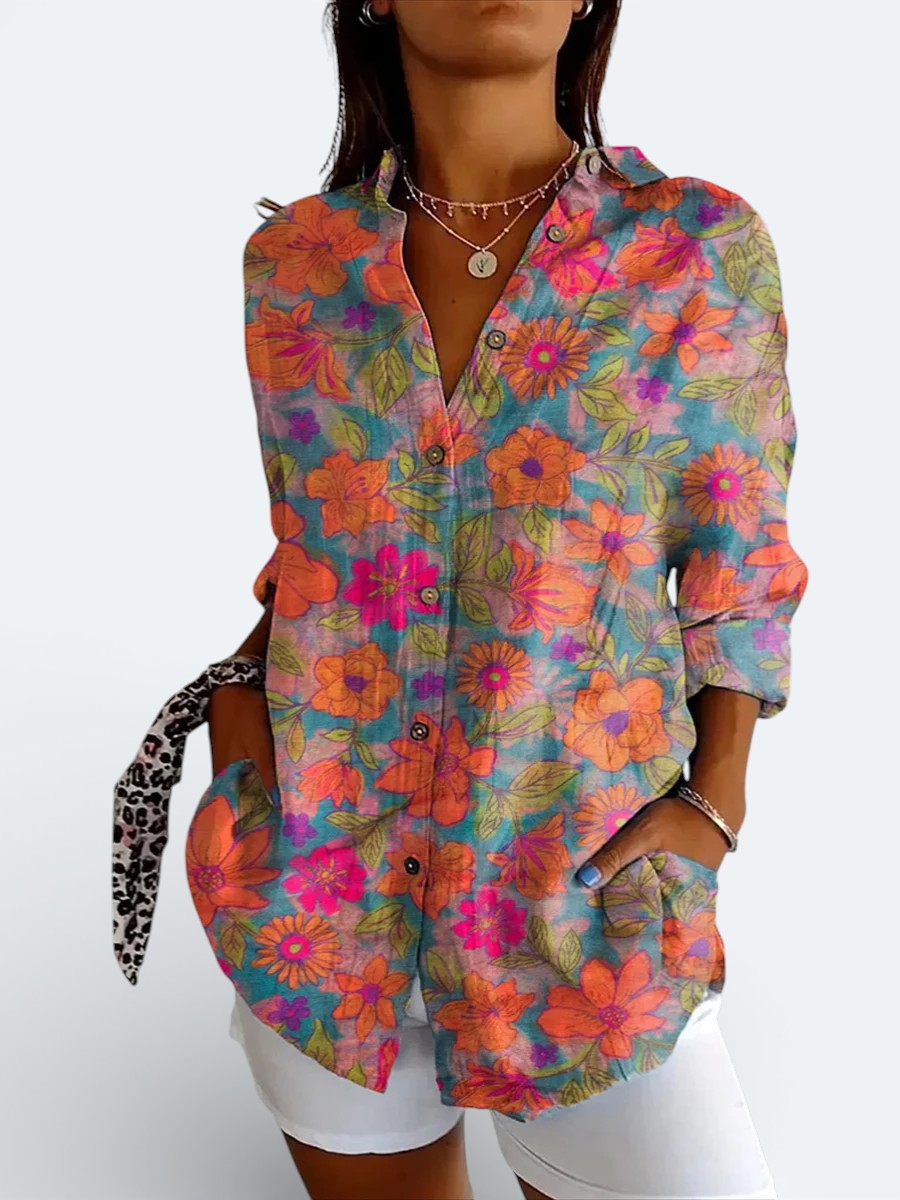 Valeria | Blouse Artistique Vibrante à Boutons