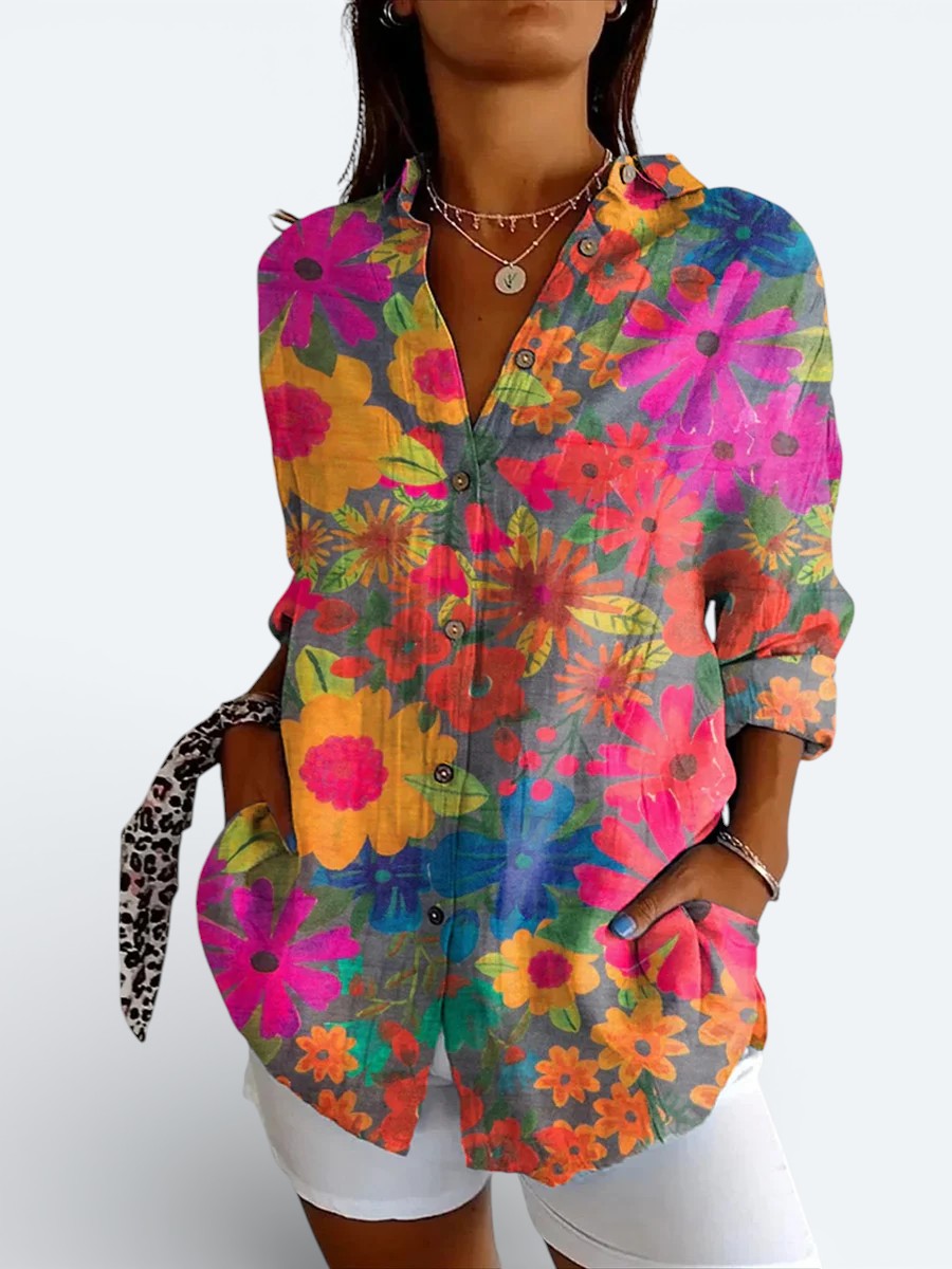 Valeria | Blouse Artistique Vibrante à Boutons