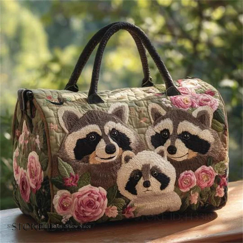 Sac Artisanal Matelassé Raton Laveur et Roses