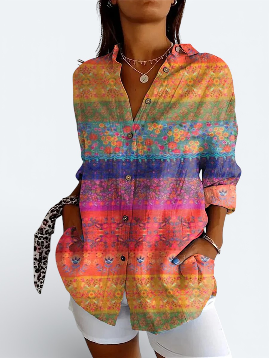Valeria | Blouse Artistique Vibrante à Boutons