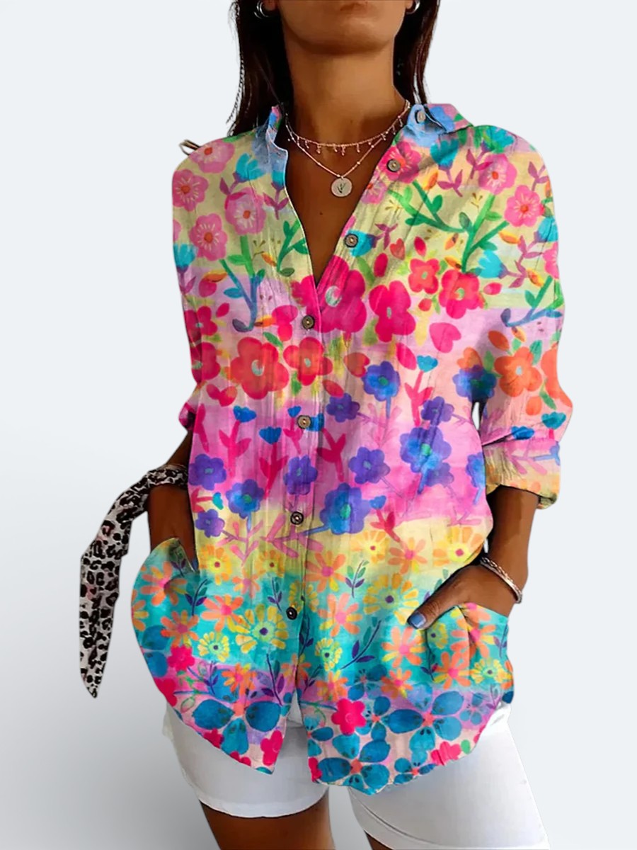 Valeria | Blouse Artistique Vibrante à Boutons