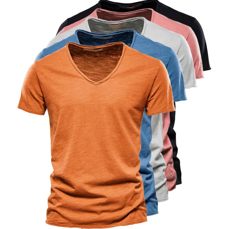 Juleas™ | Tee-shirt Uni Col V en Coton (1 acheté, 1 GRATUIT)