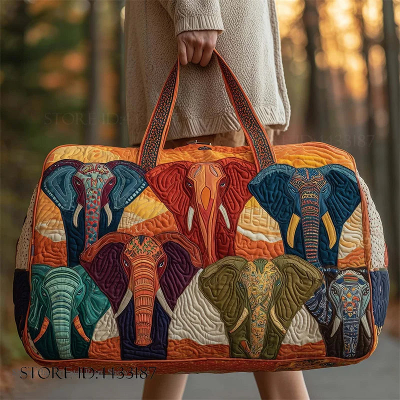 Sac Artisanal Matelassé Éléphants Multicolores
