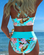 Bikini avec imprimé floral contrastant et fente