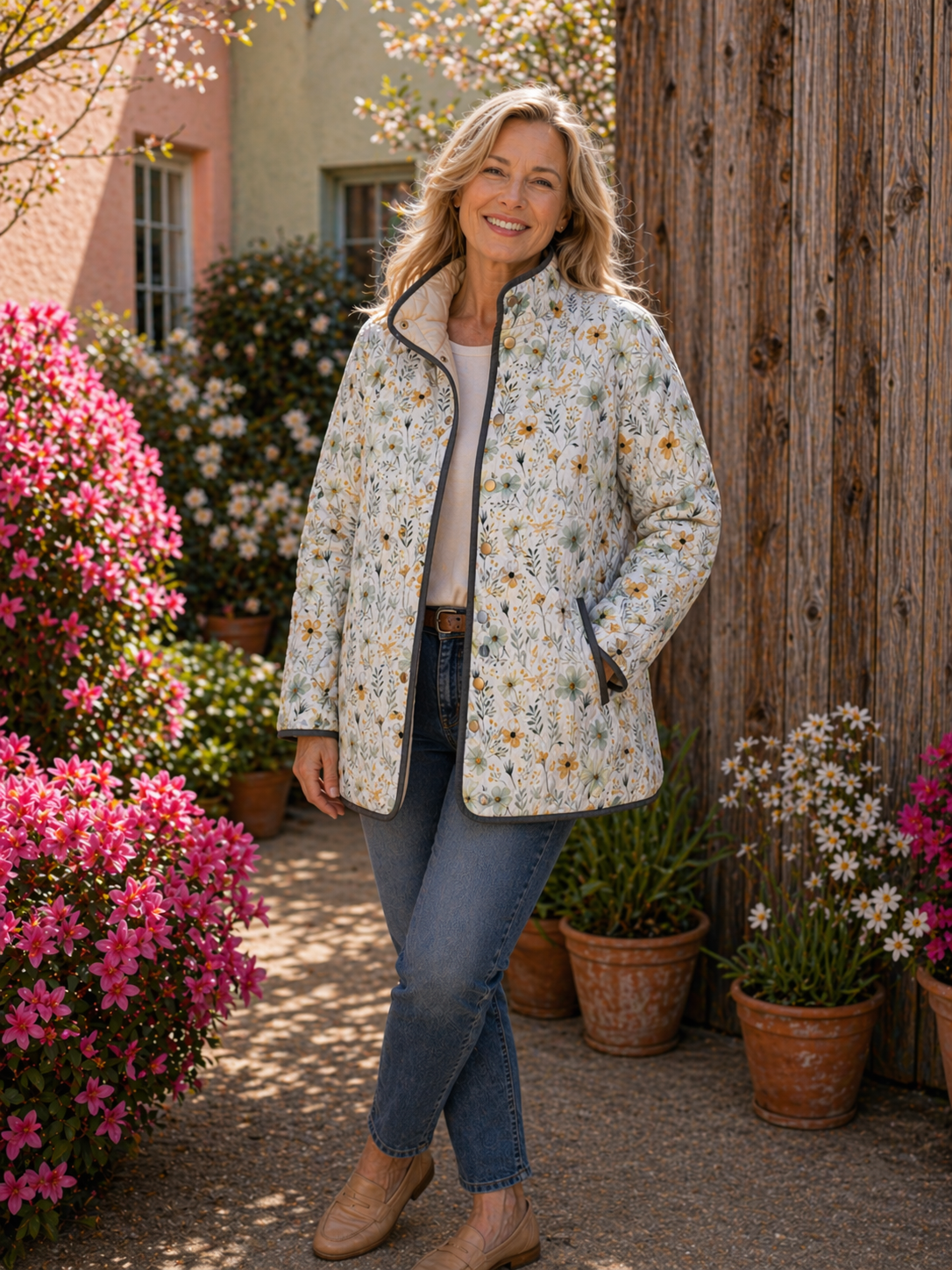 Nola | Veste Matelassée Imprimée de Fleurs Charmantes