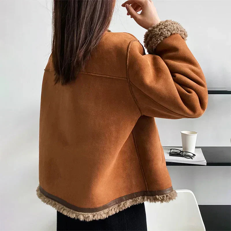 Sophie™ | Suede Button-Up Teddy Jacket
