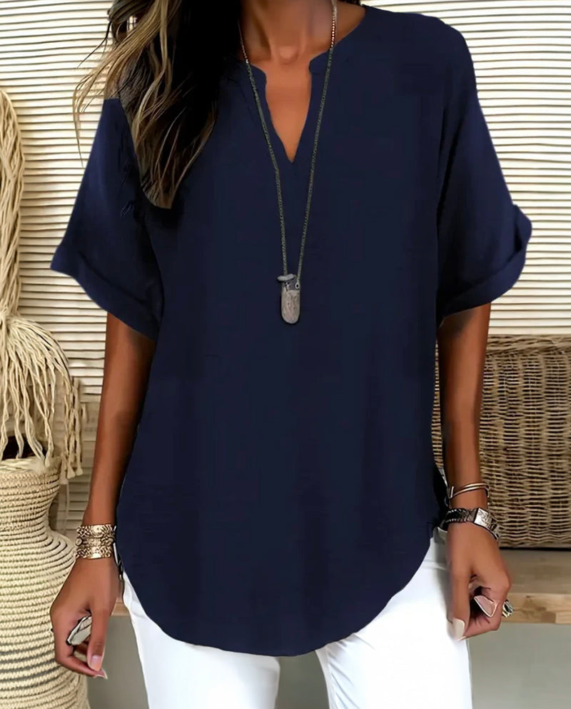 VÉRONIQUE | Blouse décontractée à encolure en V fendue