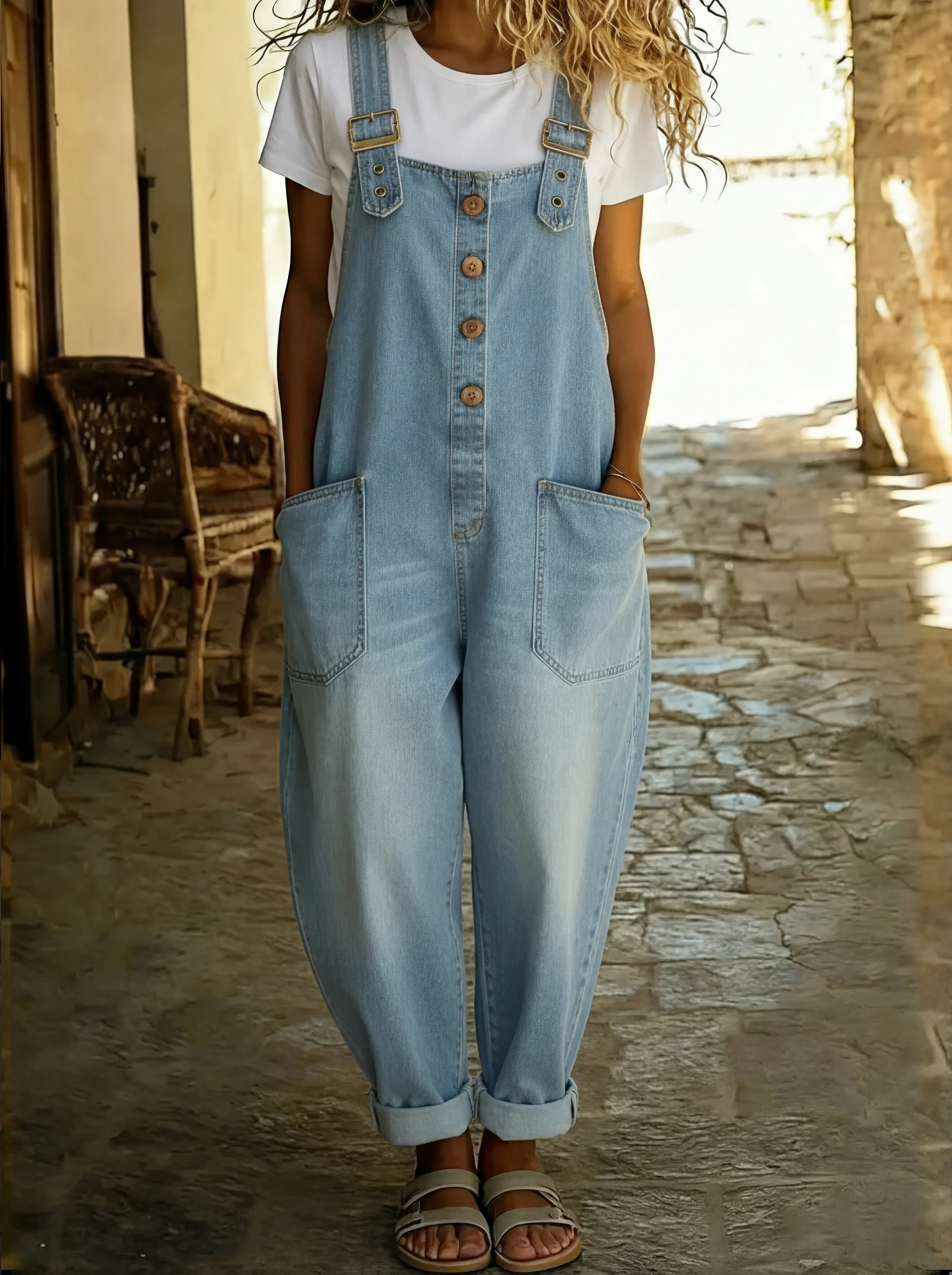 Rocio™ - Combinaison en denim décontractée avec boucle ajustable.
