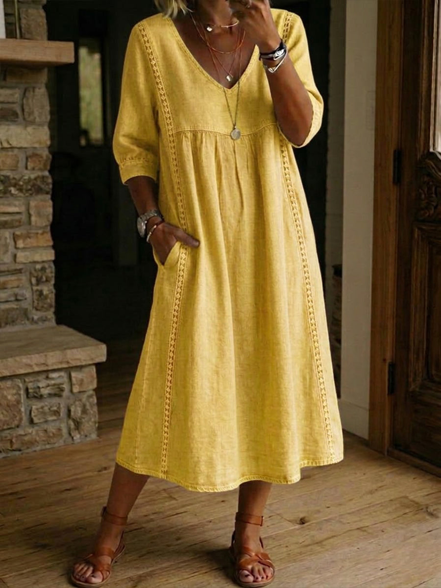 Robe Maxi A Ligne à Manches 3/4 Antonia