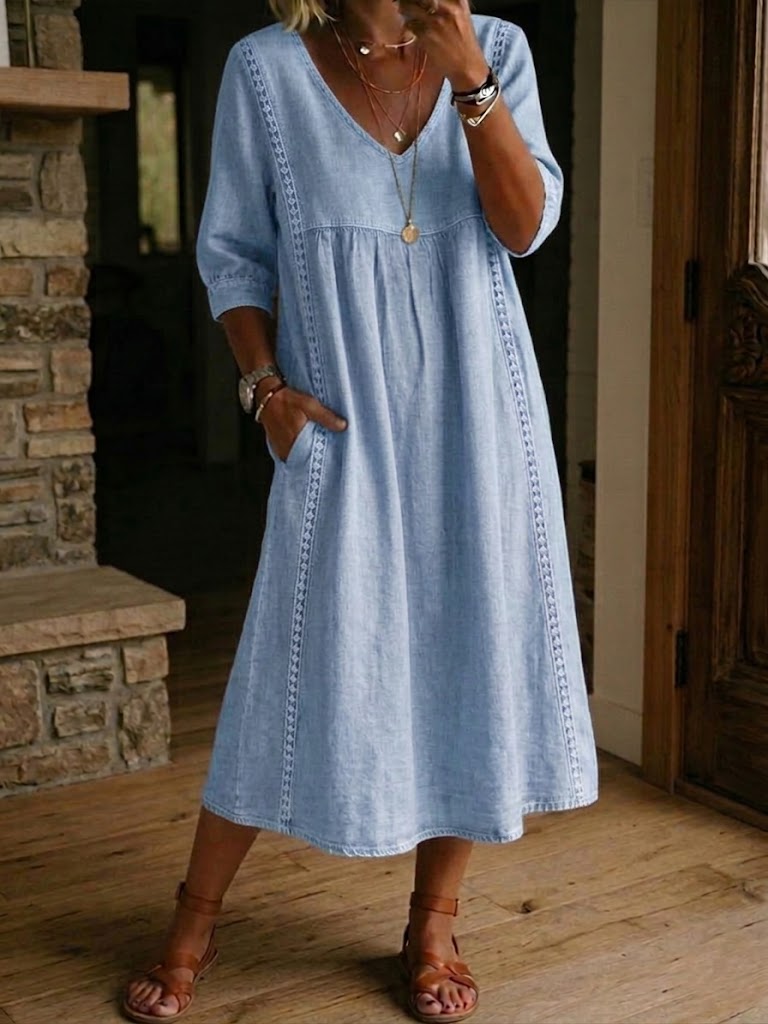 Robe Maxi A Ligne à Manches 3/4 Antonia